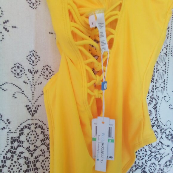 😎BLEU | ROD BEATTE Yellow Laced Front & Back Sexy 1 PC Swimsuit Size: 8 NWT - Picture 5 of 7